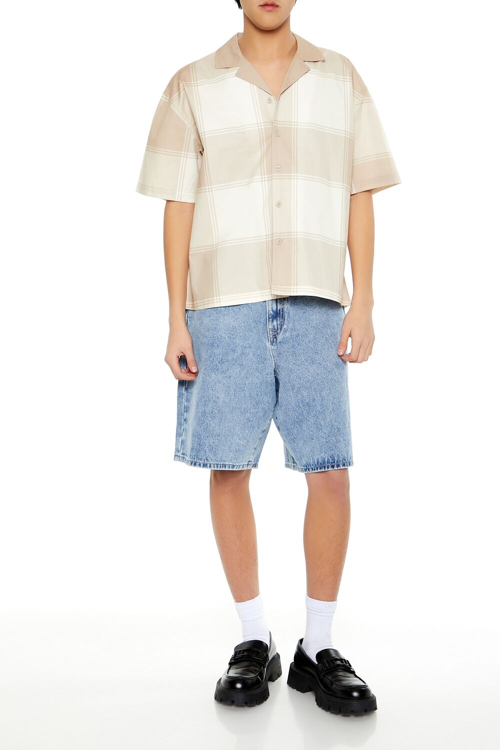 Plaid Drop-Sleeve Cropped Shirt | Forever 21 Mens