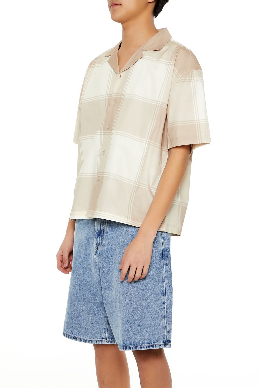 Plaid Drop-Sleeve Cropped Shirt | Forever 21 Mens