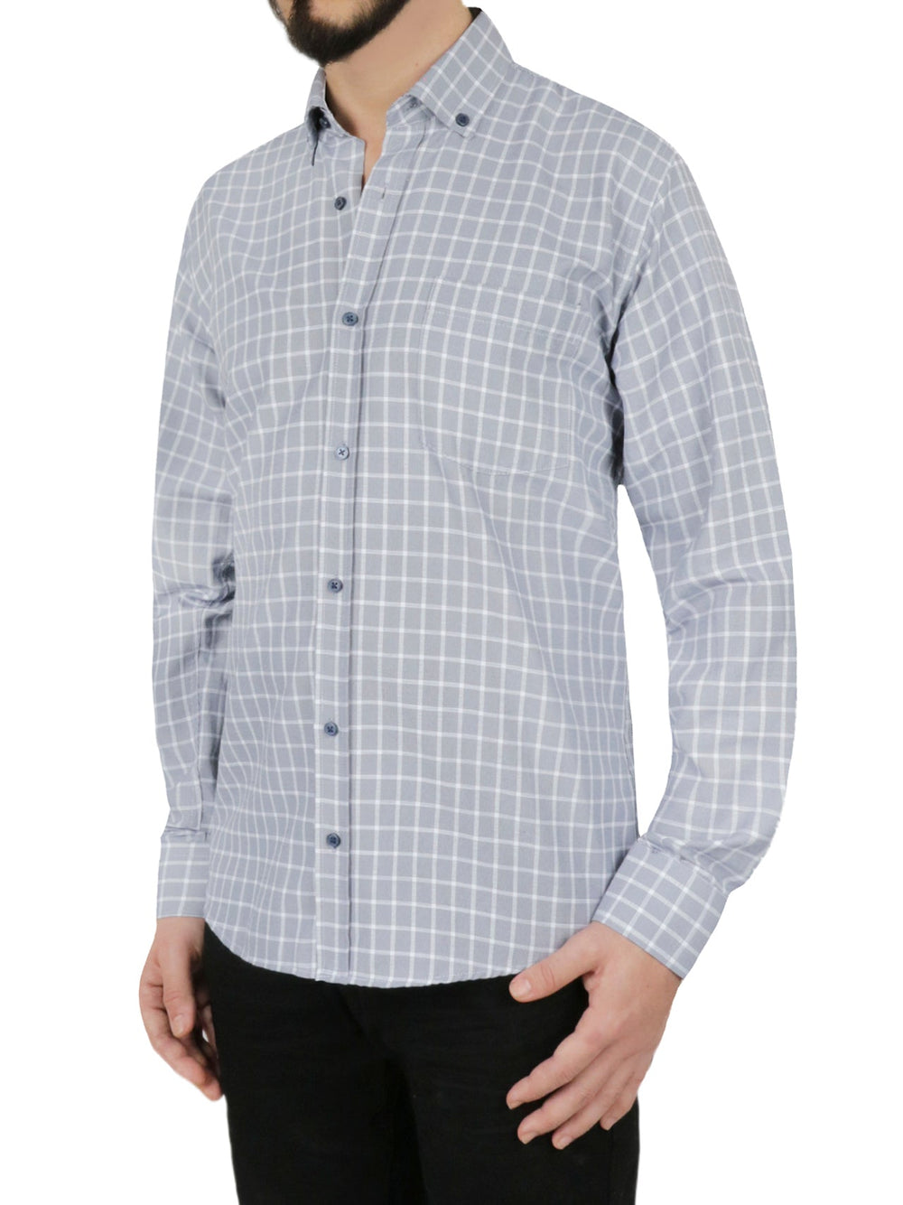 Windowpane Checkered Dress Shirt in Grey | Forever 21 Mens