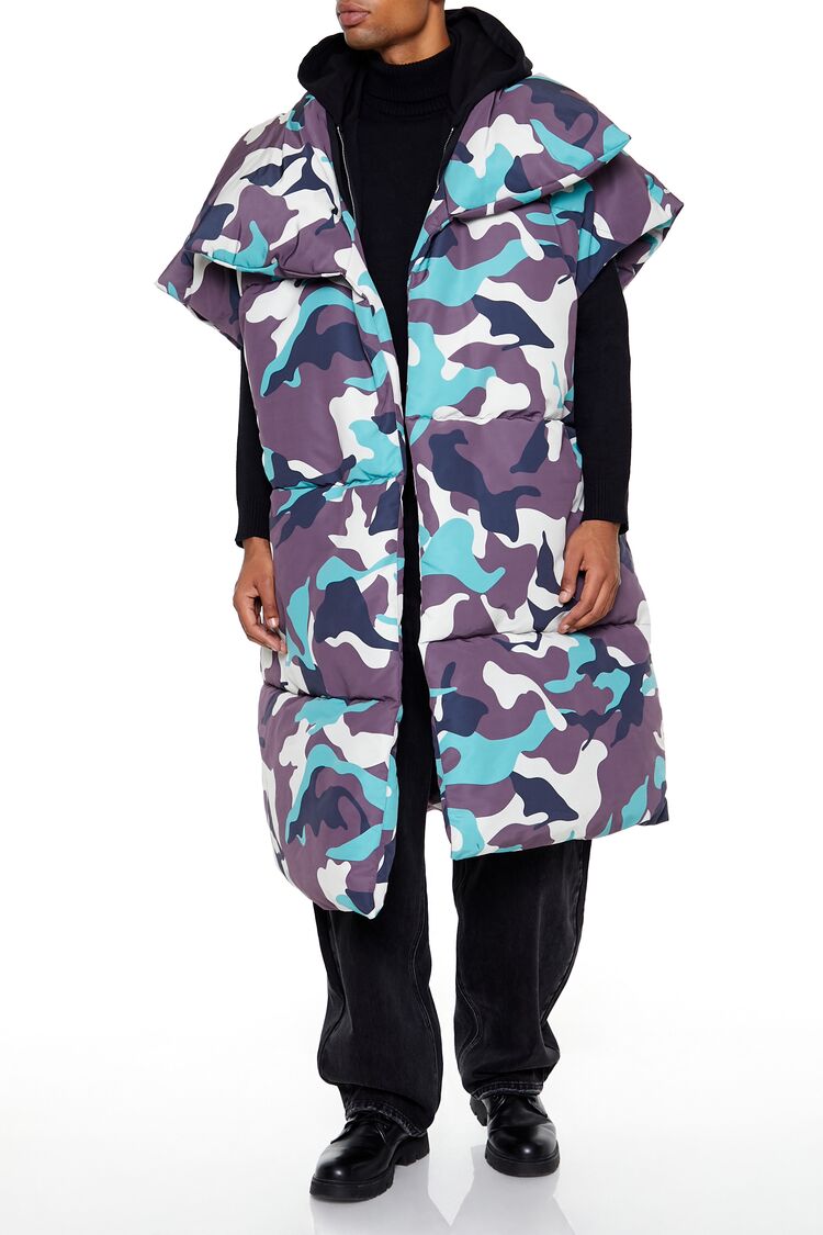 Camo Print Longline Puffer Vest | Forever 21 Mens