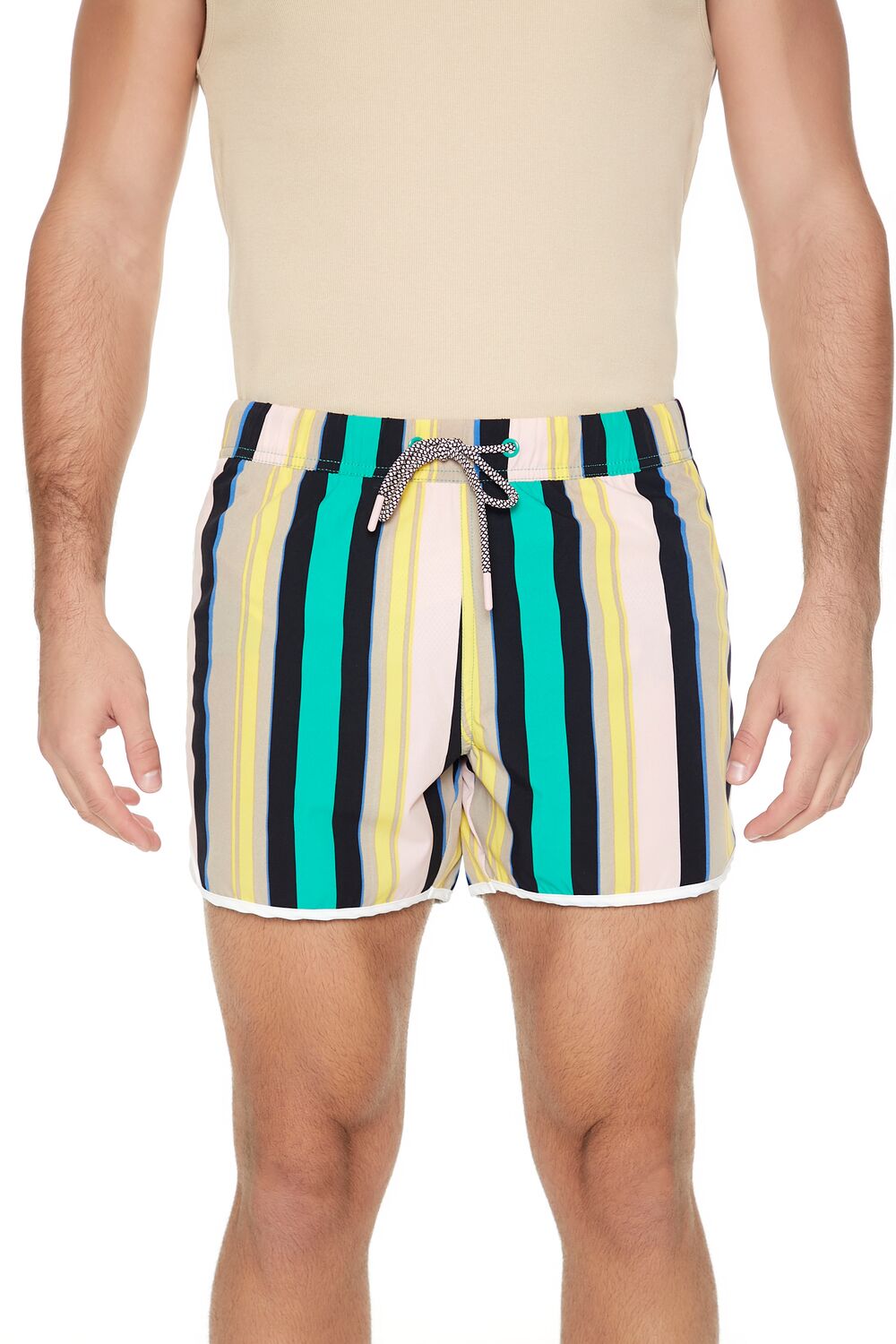 Striped Drawstring Short Inseam Swim Trunks | Forever 21 Mens