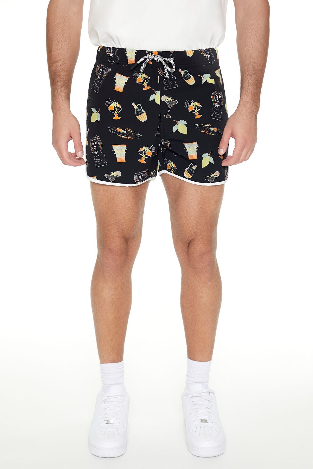 Short Inseam Drink Print Swim Trunks | Forever 21 Mens