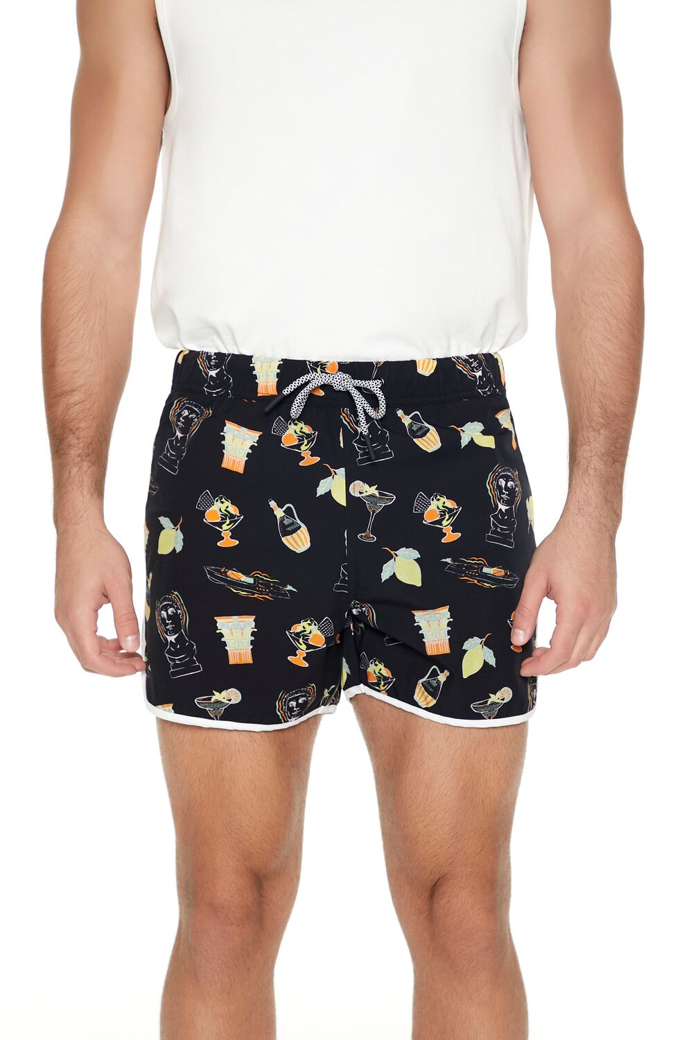 Short Inseam Drink Print Swim Trunks | Forever 21 Mens