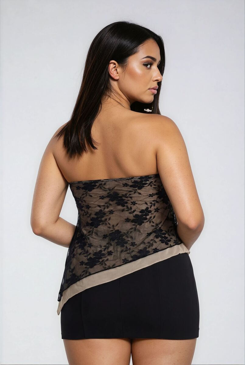 Plus Size Floral Lace Asymmetrical-Hem Tube Top - Forever 21