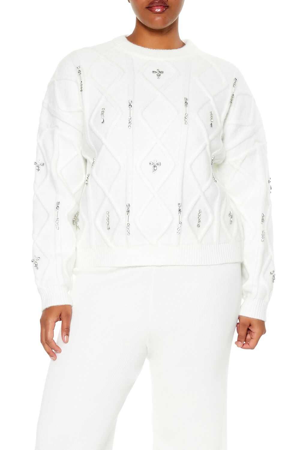 Plus Size Faux Gem Sweater - Forever 21