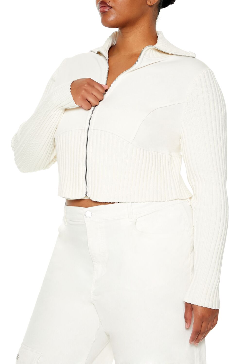 Plus Size Cropped Zip-Up Sweater - Forever 21