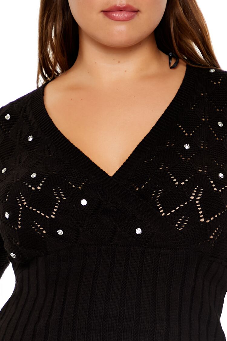 Plus Size Pointelle Surplice Sweater - Forever 21