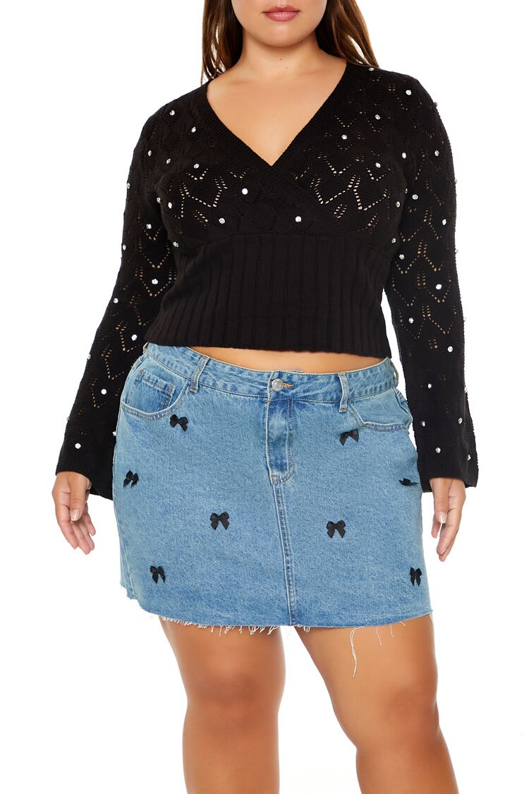 Plus Size Pointelle Surplice Sweater - Forever 21