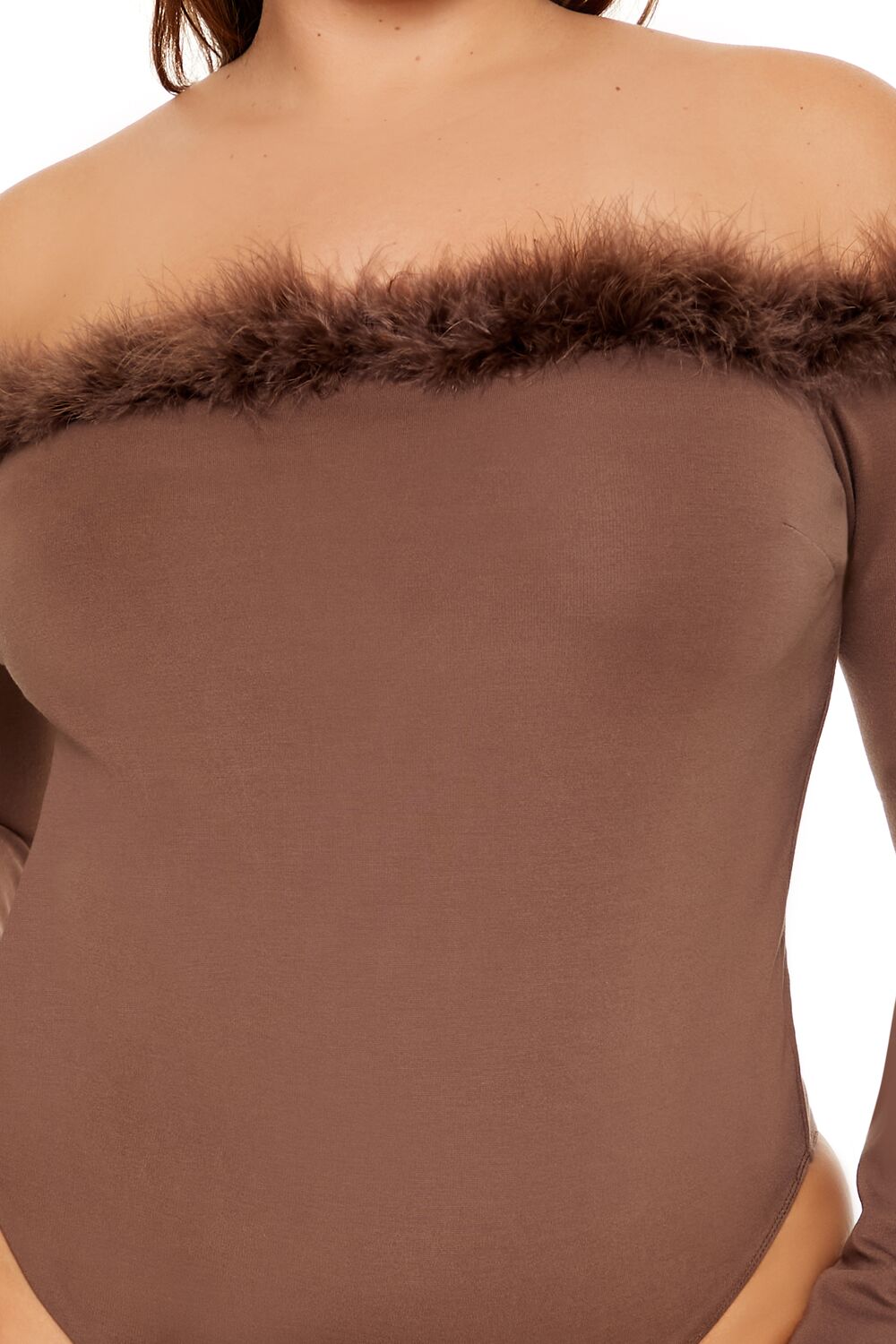 Plus Size Faux Fur-Trim Bodysuit - Forever 21