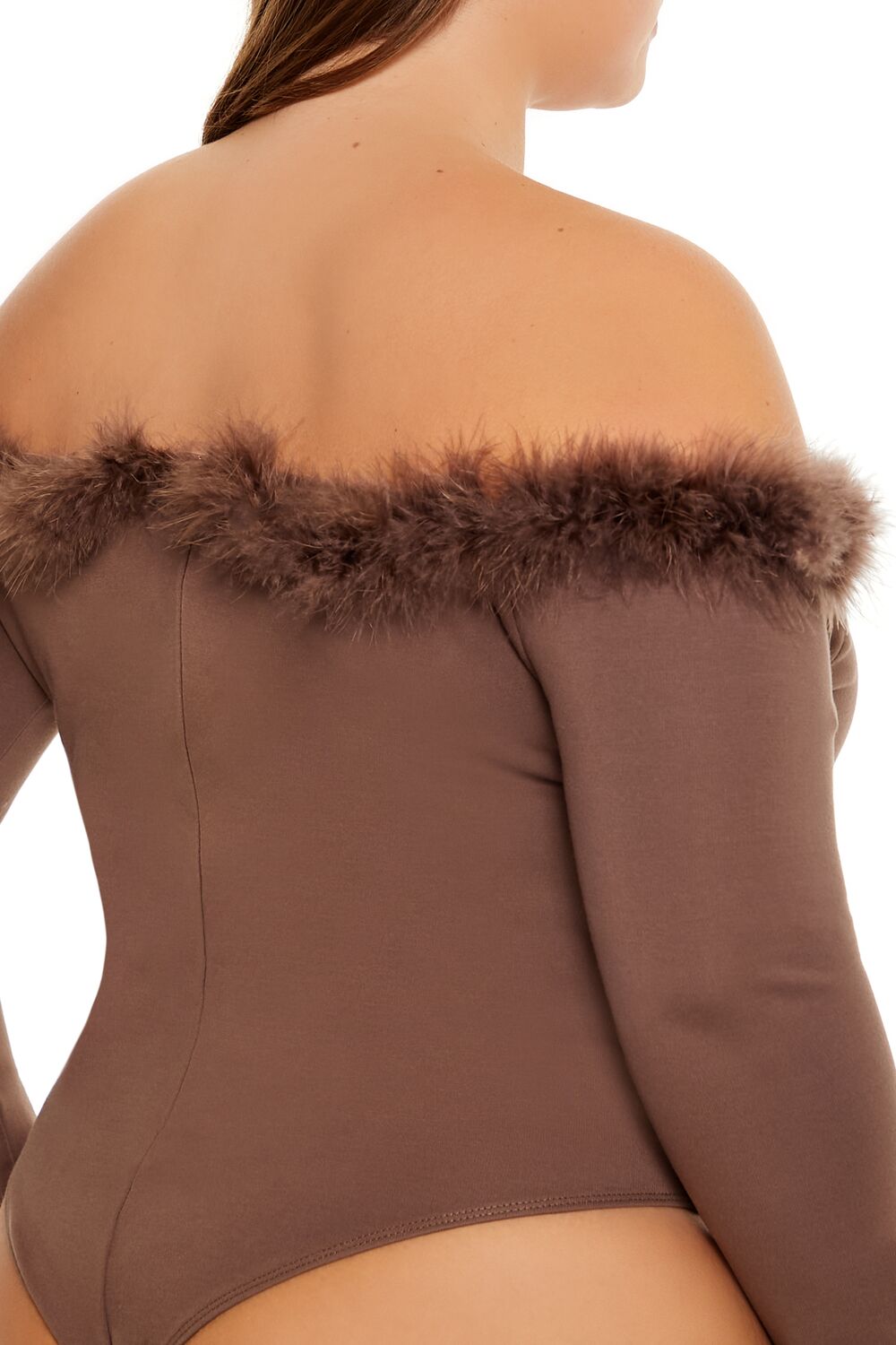Plus Size Faux Fur-Trim Bodysuit - Forever 21