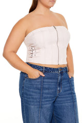Plus Size Denim Zip-Up Tube Top - Forever 21