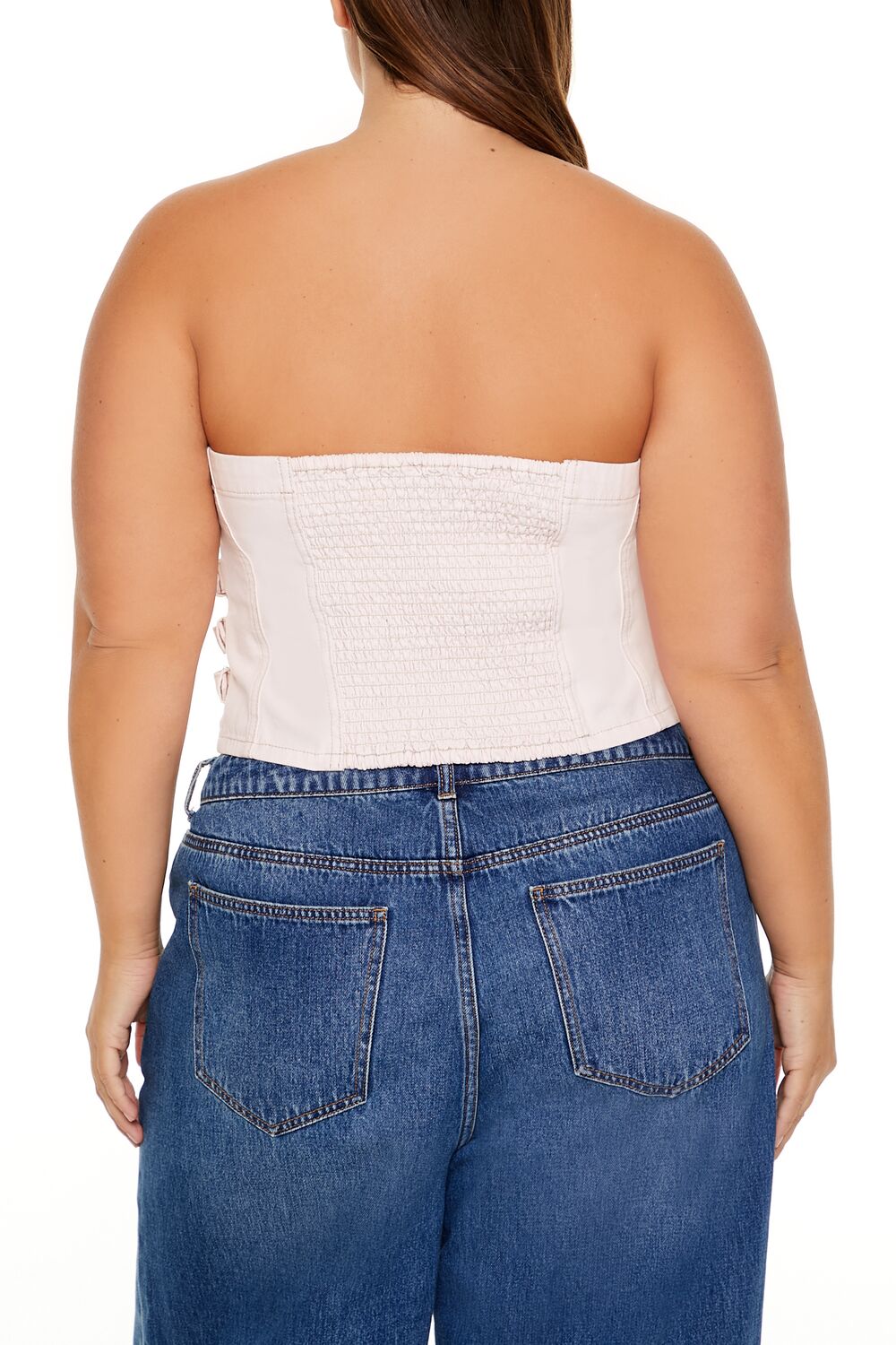 Plus Size Denim Zip-Up Tube Top - Forever 21