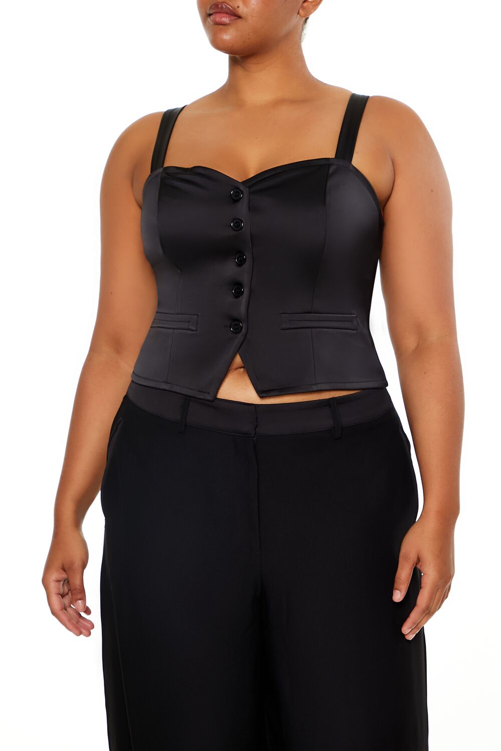 Plus Size Button-Front Crop Top - Forever 21