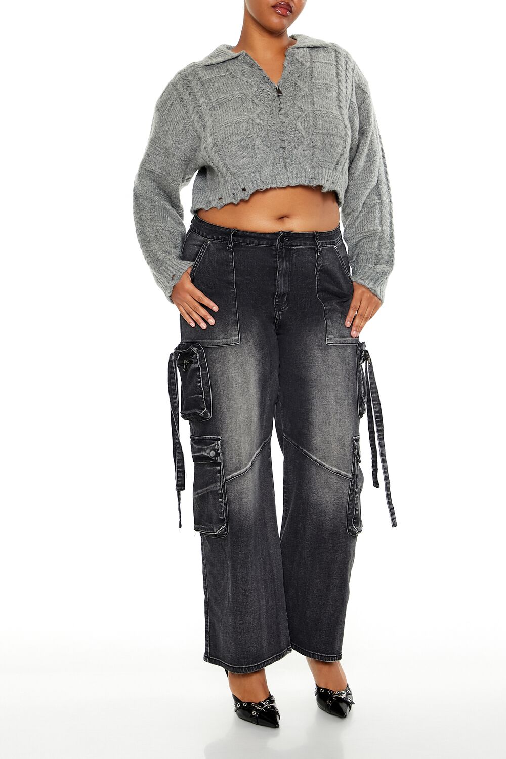 Plus Size Cable Knit Cropped Sweater - Forever 21
