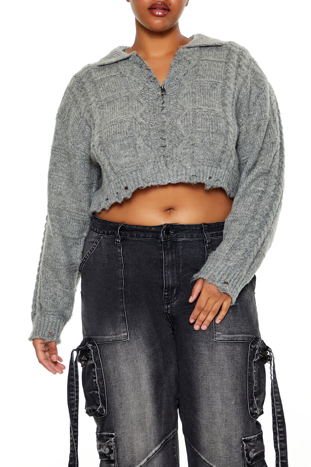 Plus Size Cable Knit Cropped Sweater - Forever 21