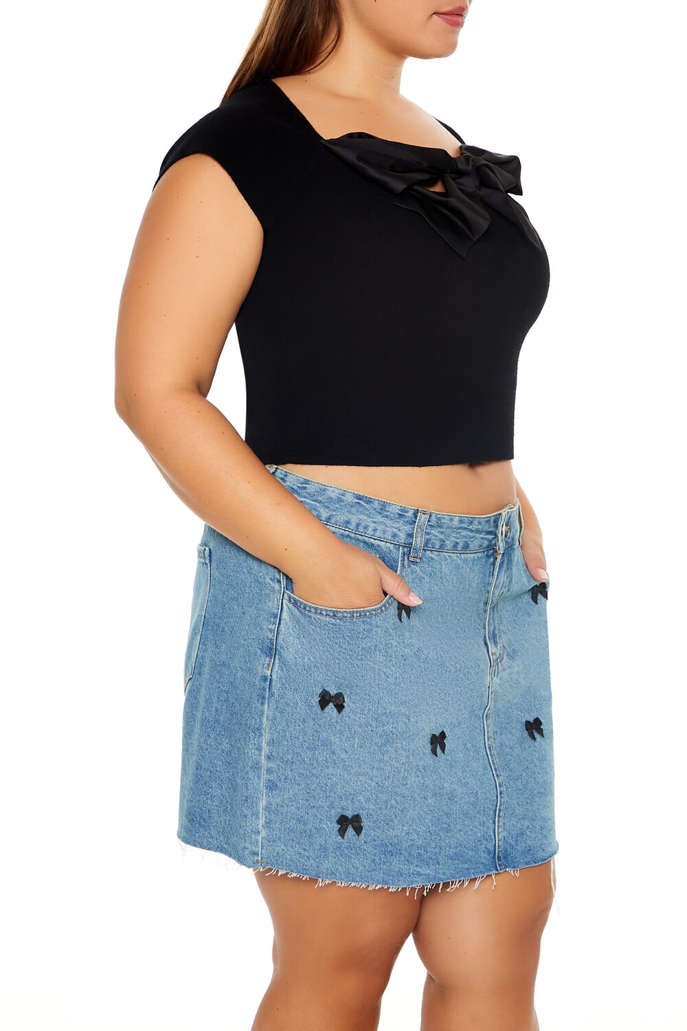 Plus Size Sweater-Knit Bow Crop Top - Forever 21