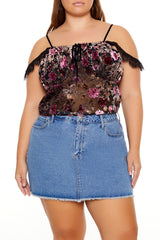 Plus Size Eyelash Lace-Trim Floral Crop Top - Forever 21