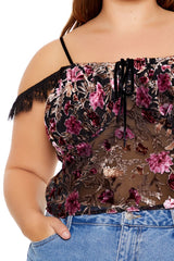 Plus Size Eyelash Lace-Trim Floral Crop Top - Forever 21