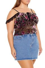 Plus Size Eyelash Lace-Trim Floral Crop Top - Forever 21
