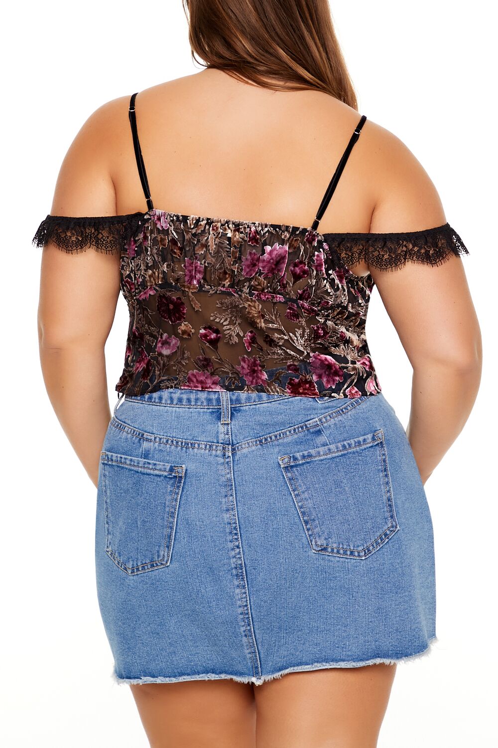 Plus Size Eyelash Lace-Trim Floral Crop Top - Forever 21