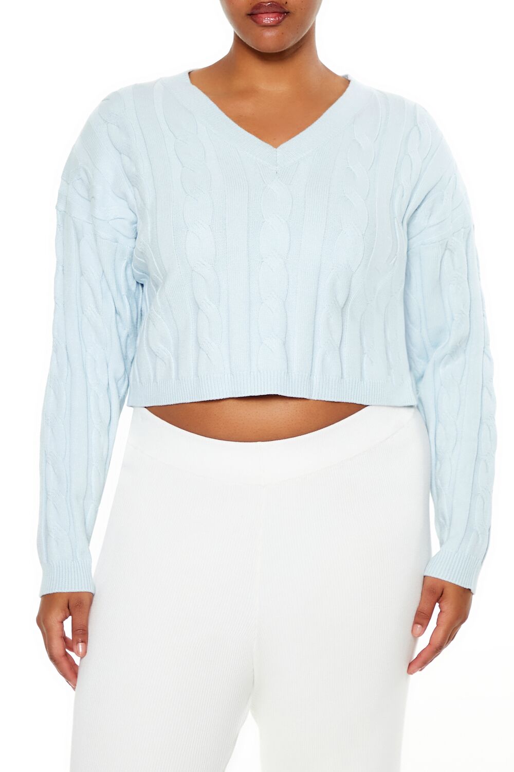 Plus Size Cropped Cable Knit Sweater - Forever 21