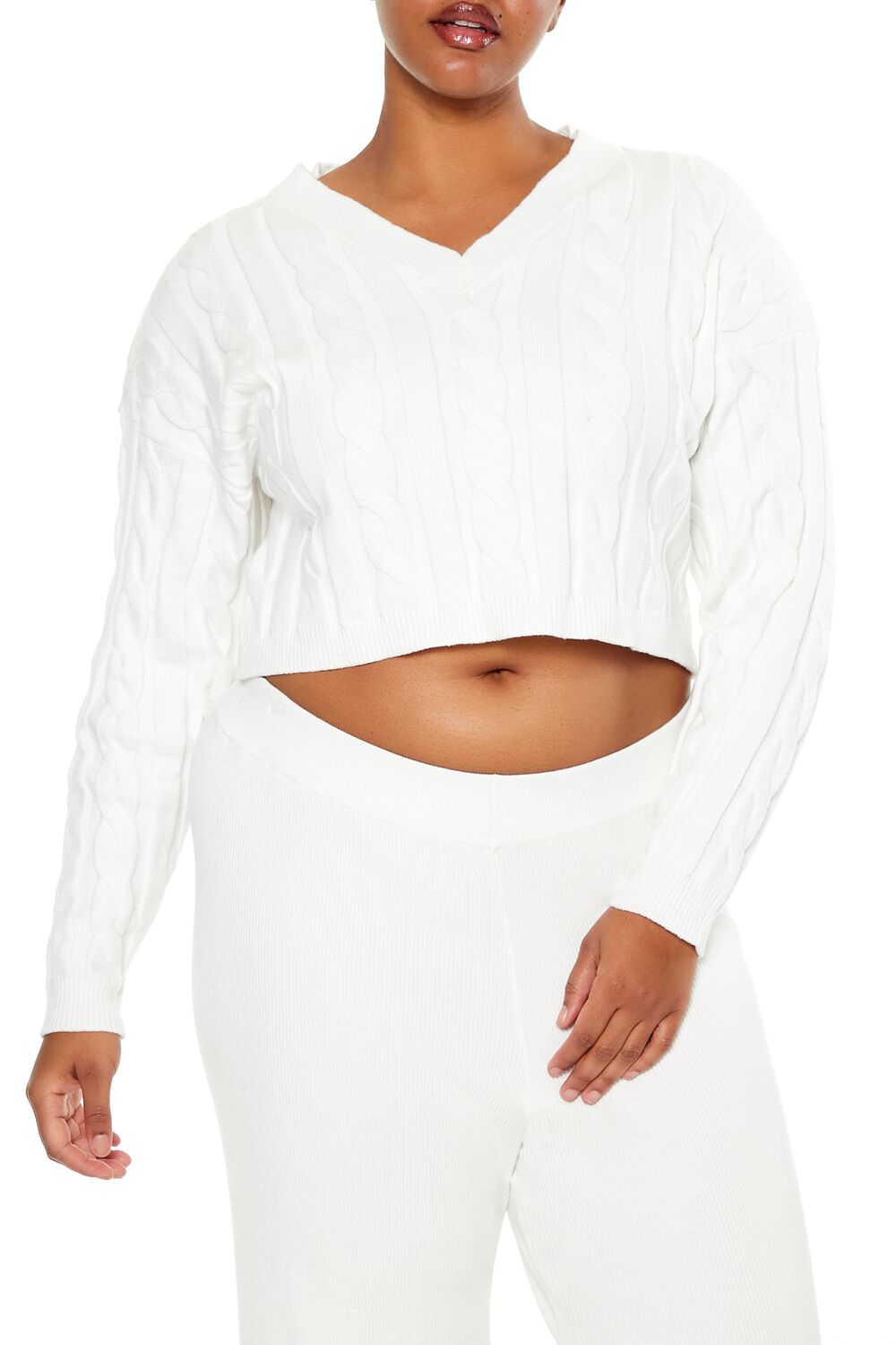 Plus Size Cropped Cable Knit Sweater - Forever 21