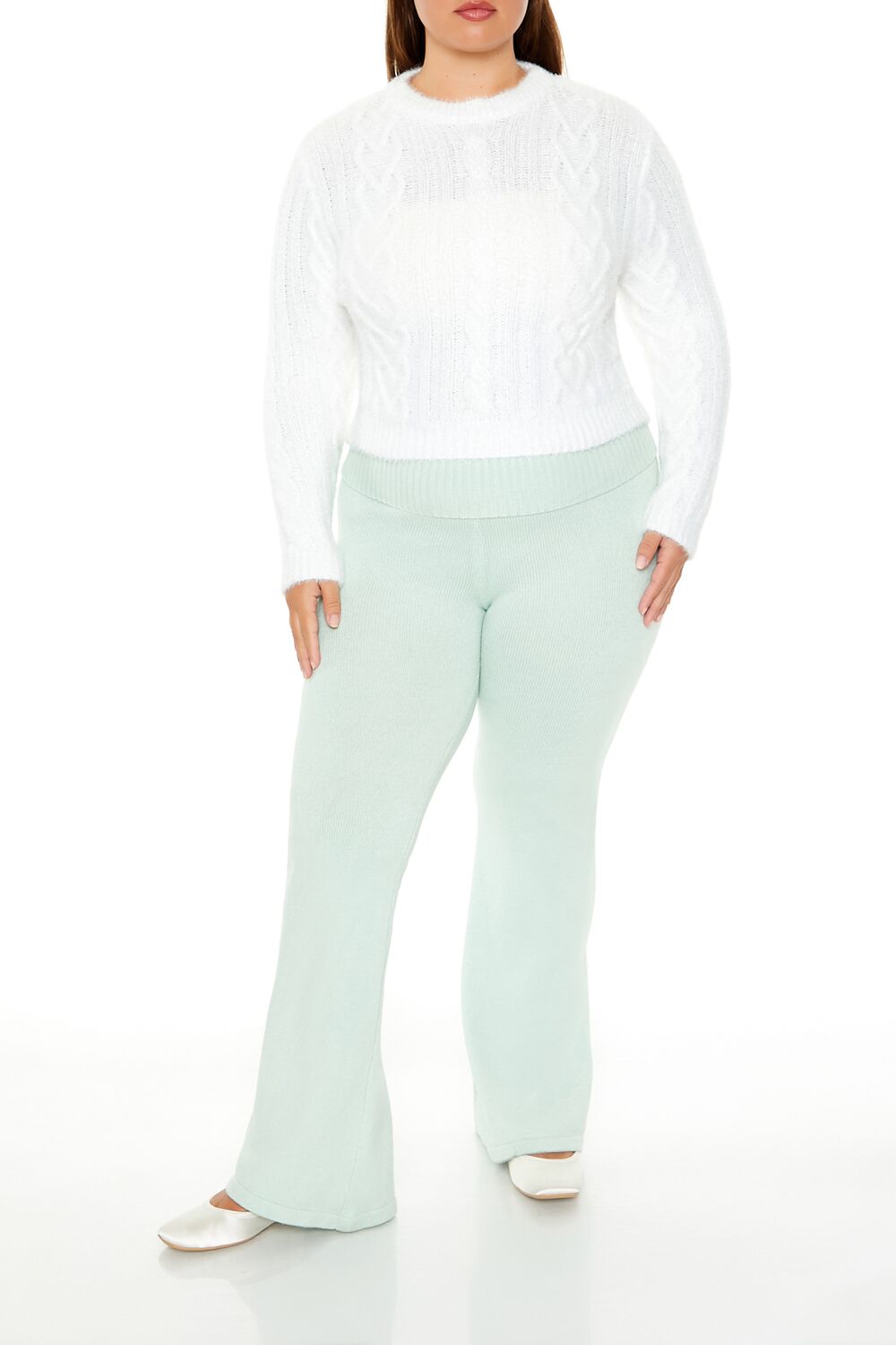 Plus Size Fuzzy Cable Knit Sweater - Forever 21