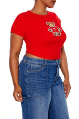 Plus Size Sequin Teddy Bear Baby Tee - Forever 21