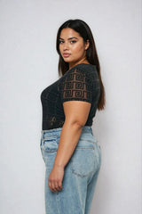 Plus Size Geometric Pattern Mesh Bodysuit - Forever 21