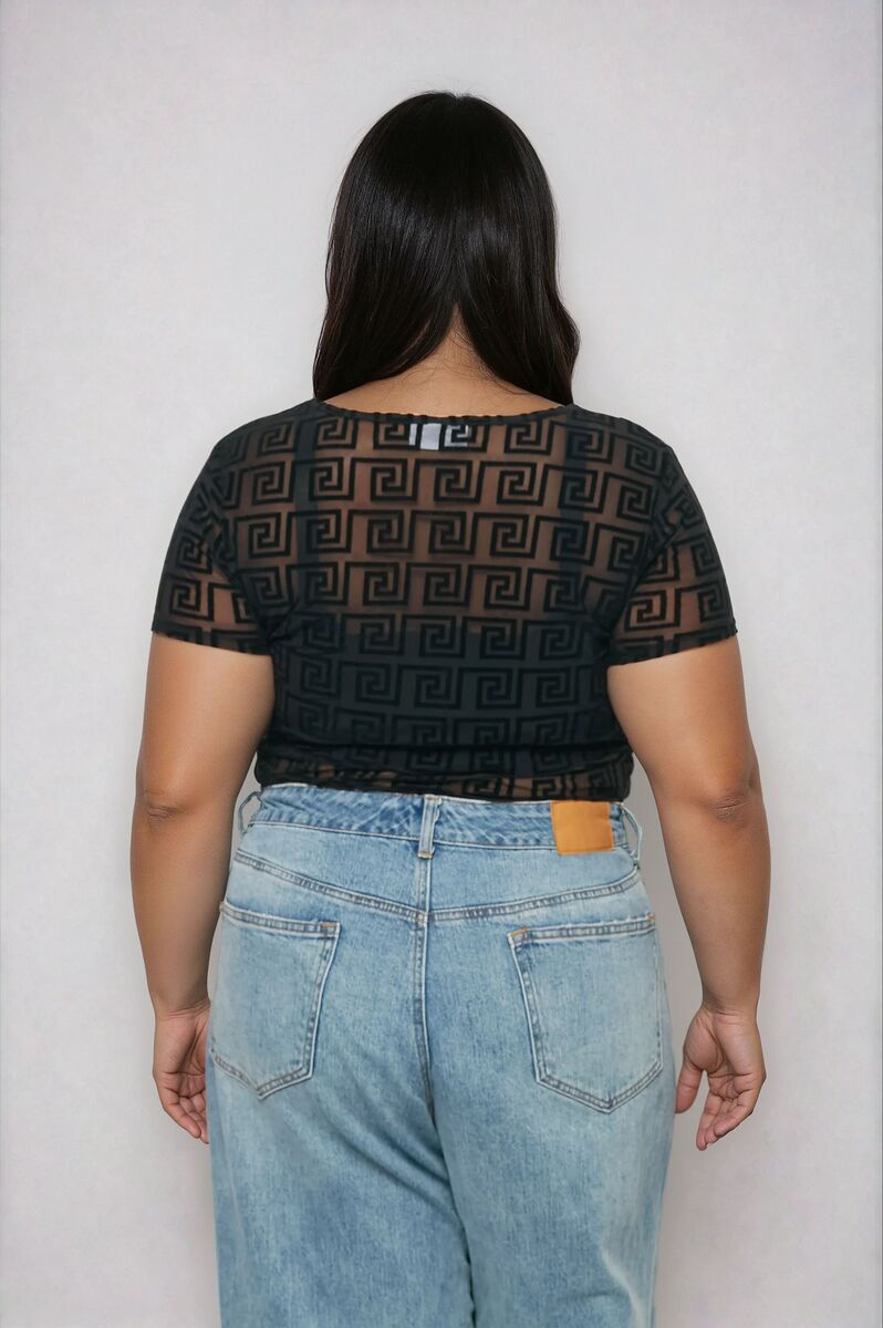 Plus Size Geometric Pattern Mesh Bodysuit - Forever 21