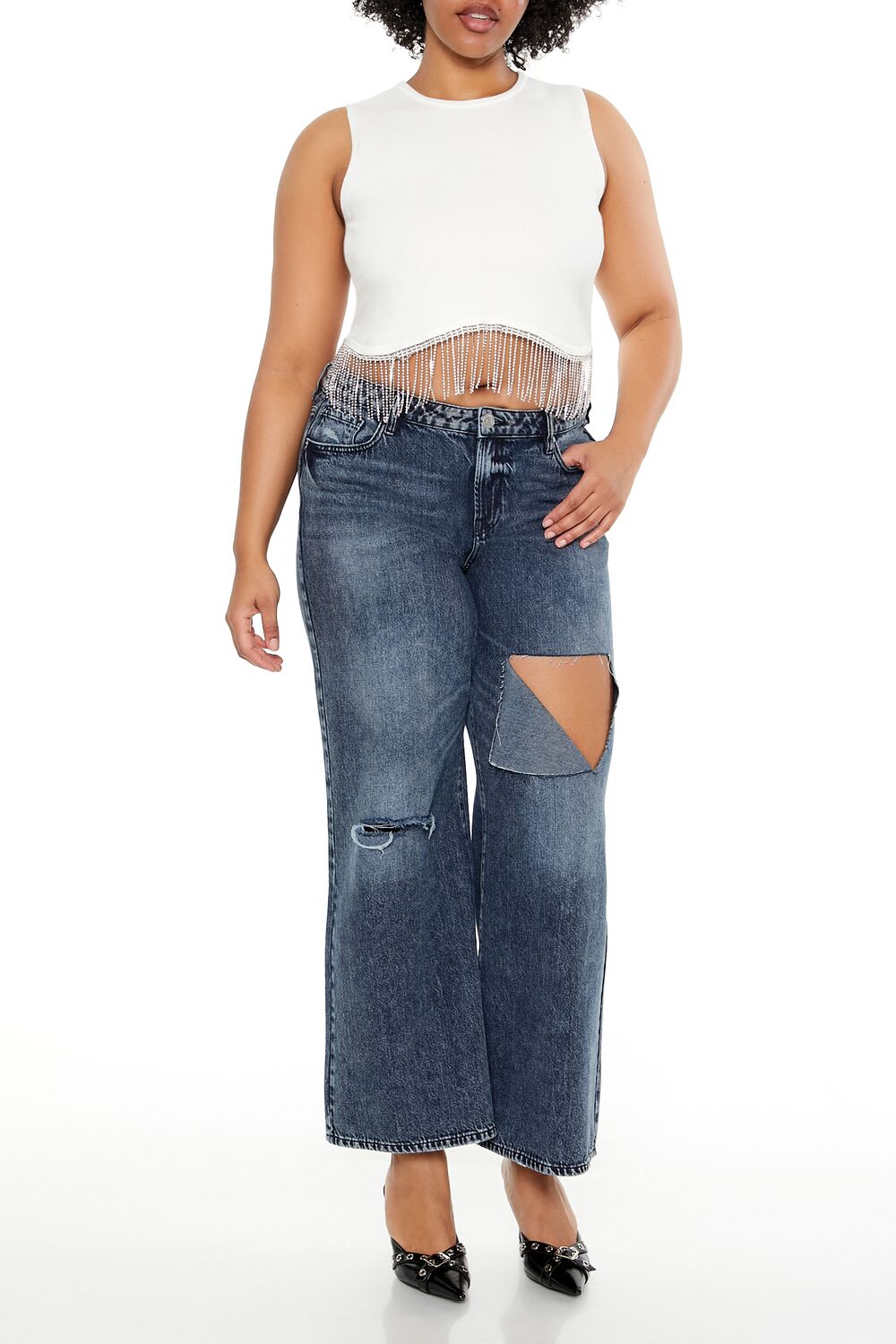 Plus Size Sweater-Knit Rhinestone Crop Top - Forever 21