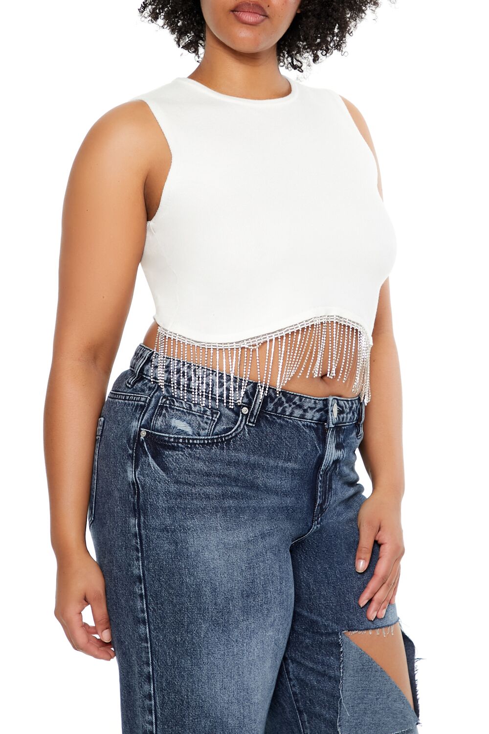 Plus Size Sweater-Knit Rhinestone Crop Top - Forever 21