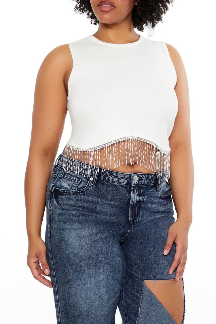 Plus Size Sweater-Knit Rhinestone Crop Top - Forever 21