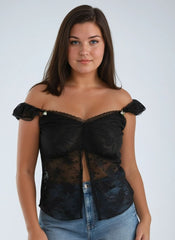 Plus Size Sheer Cap-Sleeve Lace-Trim Top - Forever 21