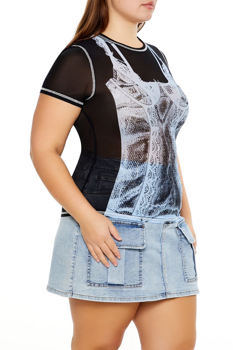 Plus Size Bustier Graphic Baby Tee - Forever 21