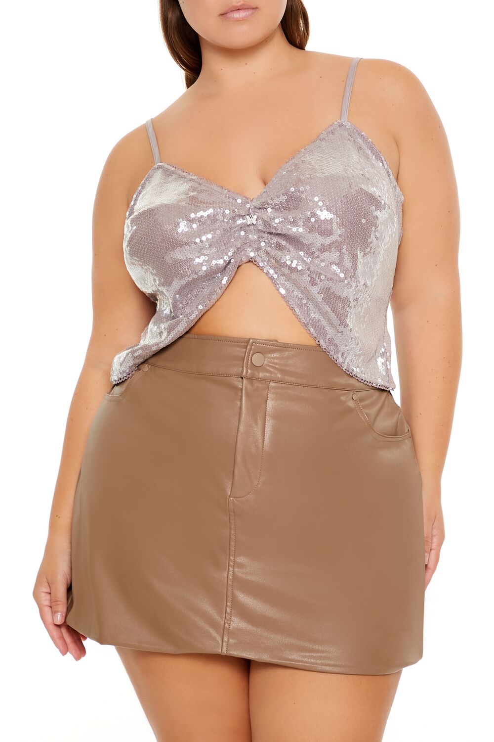 Plus Size Sequin Cropped Cami - Forever 21