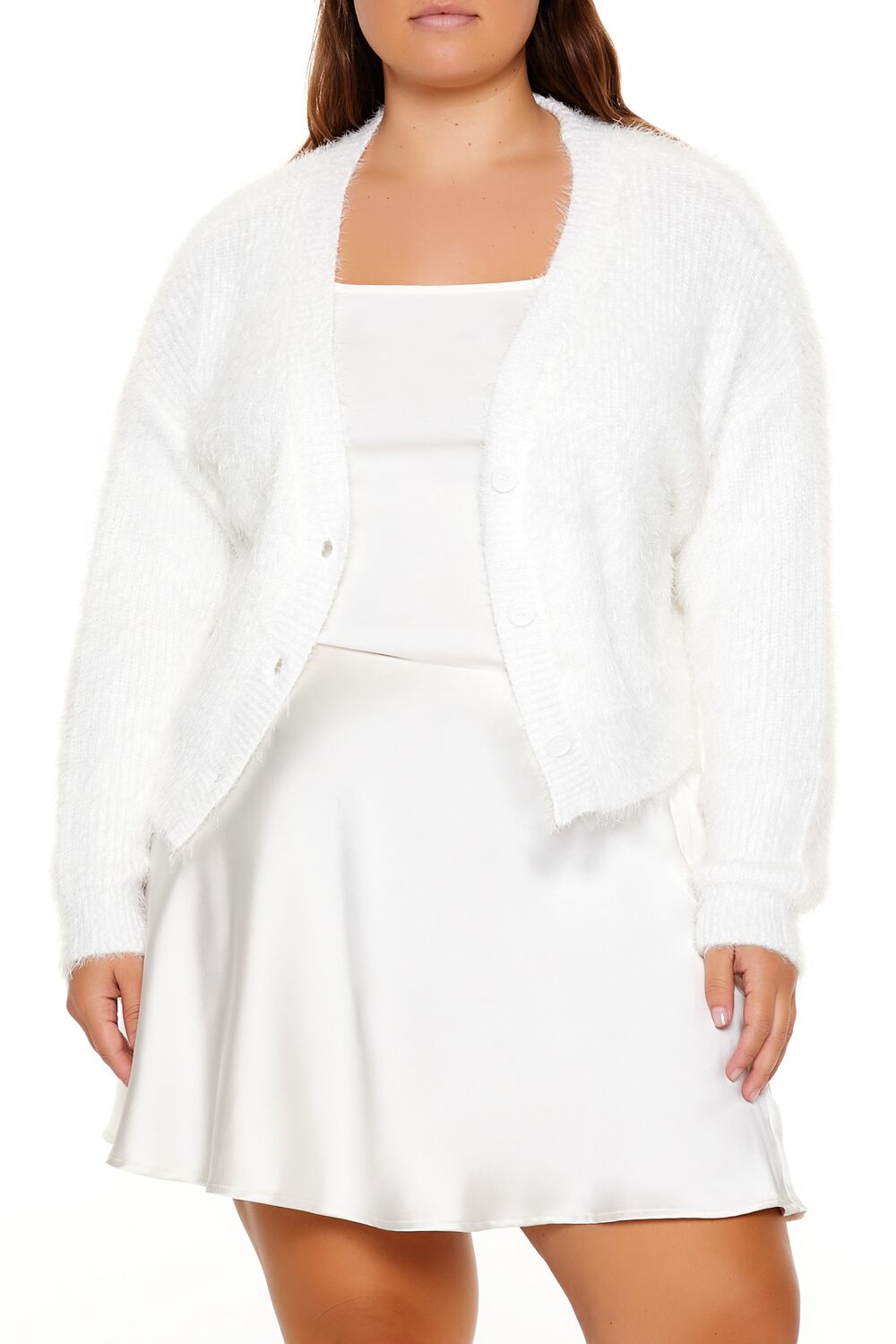 Plus Size Fuzzy Cardigan Sweater - Forever 21
