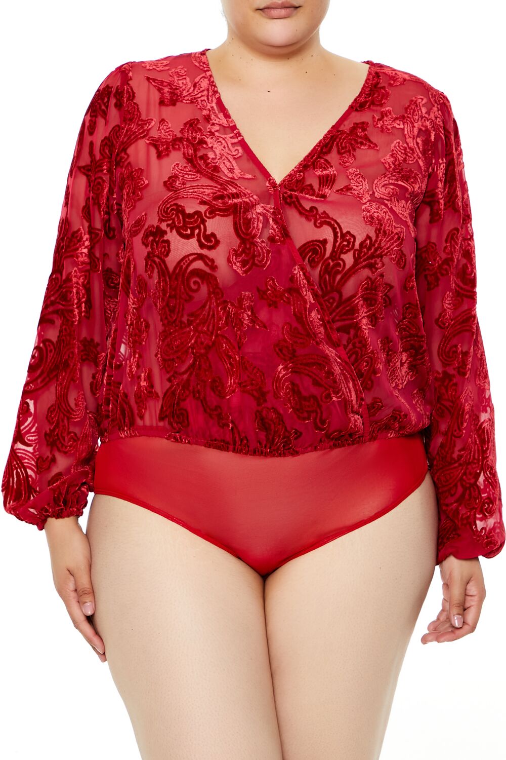 Plus Size Sheer Burnout Bodysuit - Forever 21