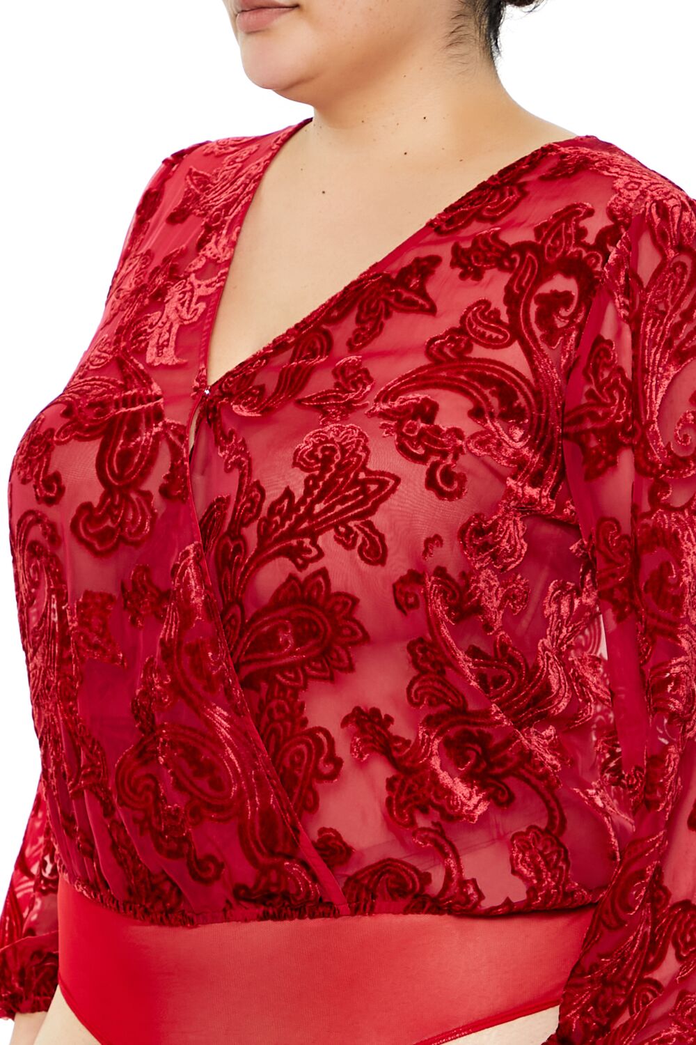 Plus Size Sheer Burnout Bodysuit - Forever 21