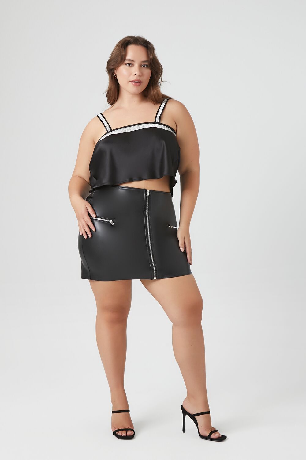 Plus Size Satin Rhinestone-Trim Crop Top - Forever 21
