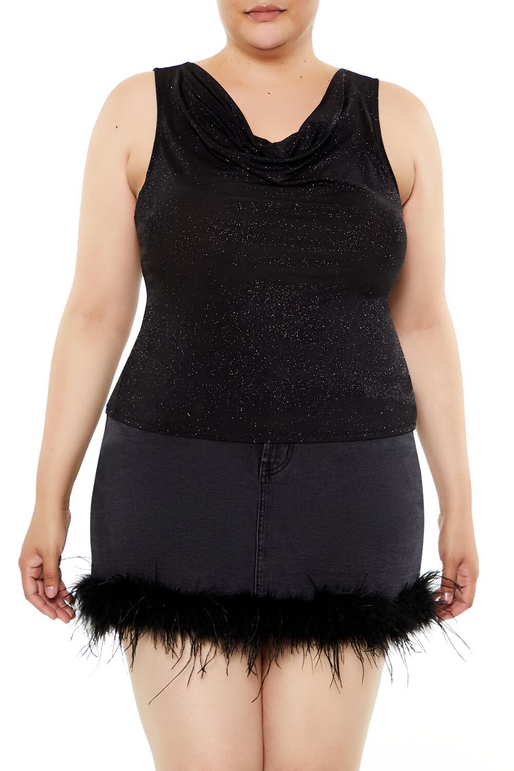 Plus Size Glitter Knit Cowl Tank Top - Forever 21