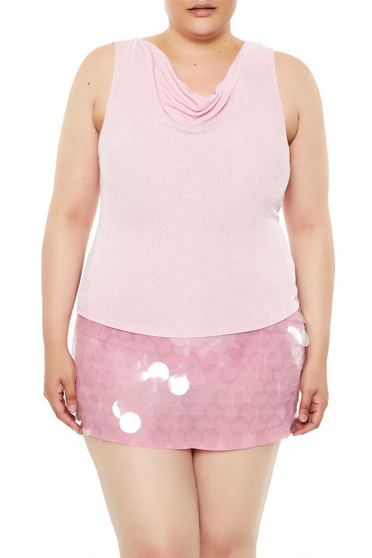 Plus Size Glitter Knit Cowl Tank Top - Forever 21