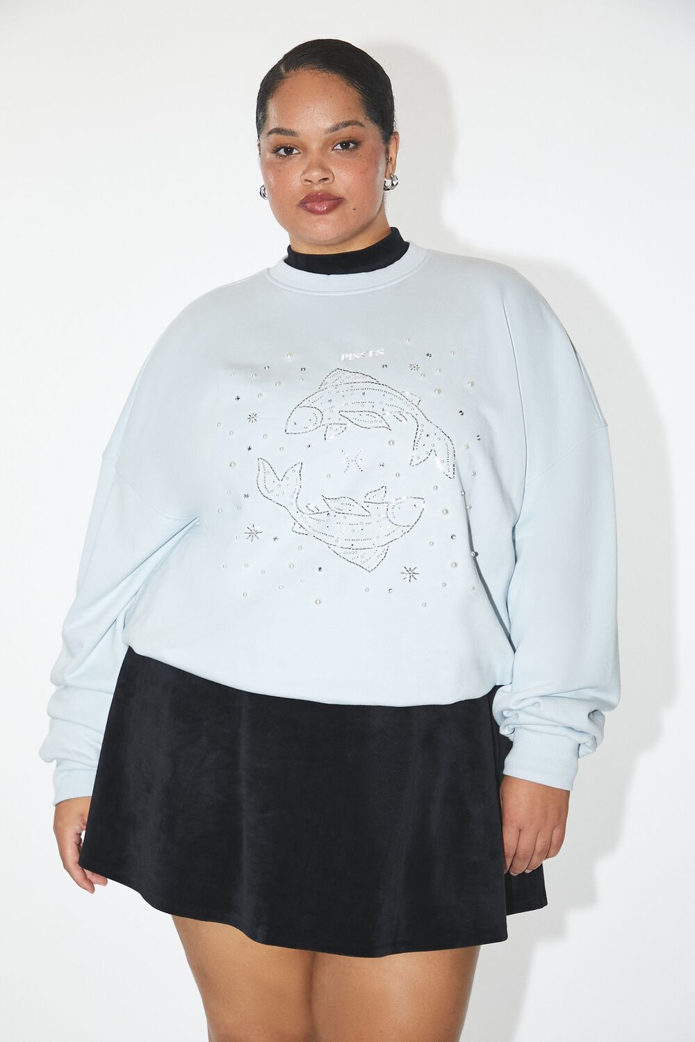 Plus Size Beaded Pisces Pullover - Forever 21