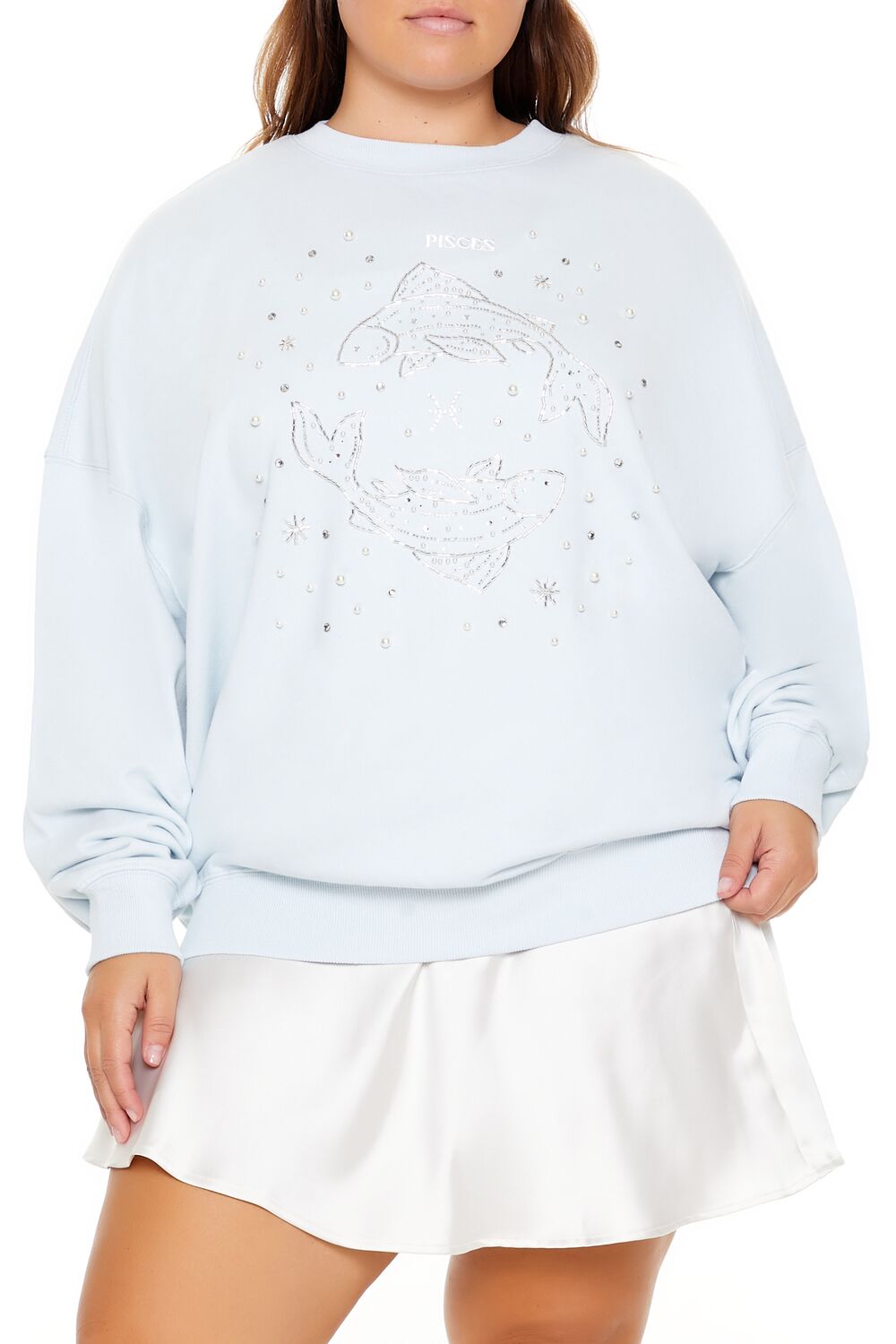 Plus Size Beaded Pisces Pullover - Forever 21