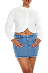 Plus Size Notched Cropped Shirt - Forever 21