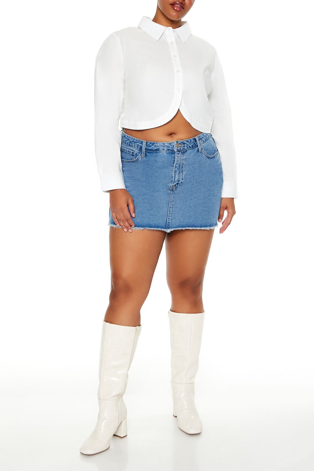 Plus Size Notched Cropped Shirt - Forever 21