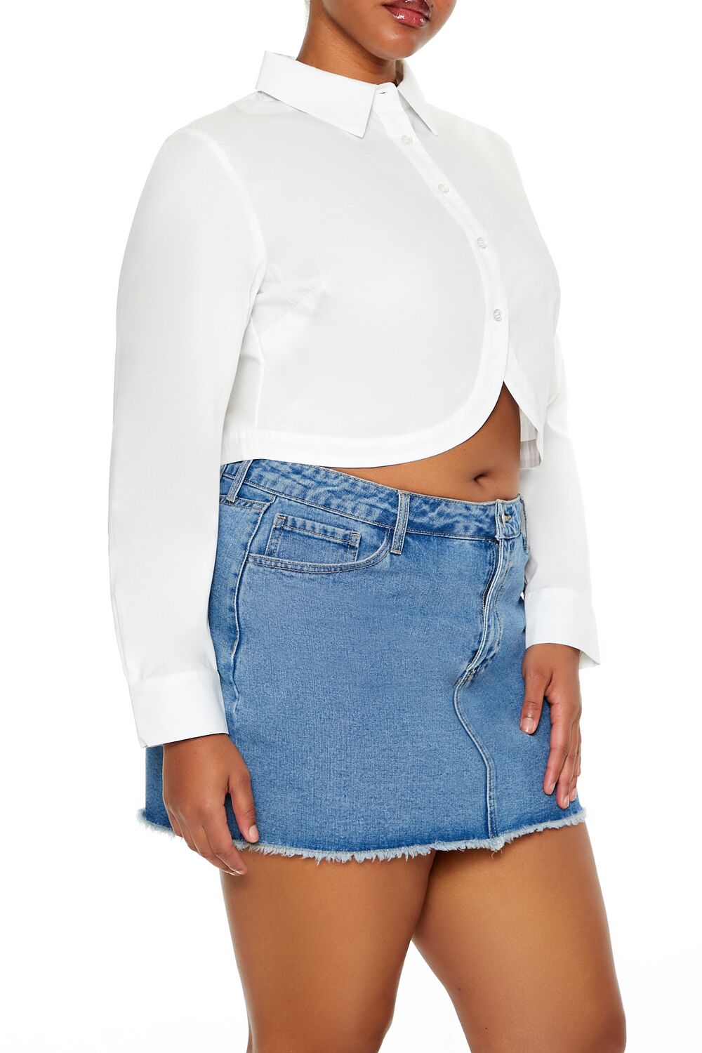 Plus Size Notched Cropped Shirt - Forever 21