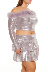 Plus Size Faux Fur Sequin Crop Top - Forever 21