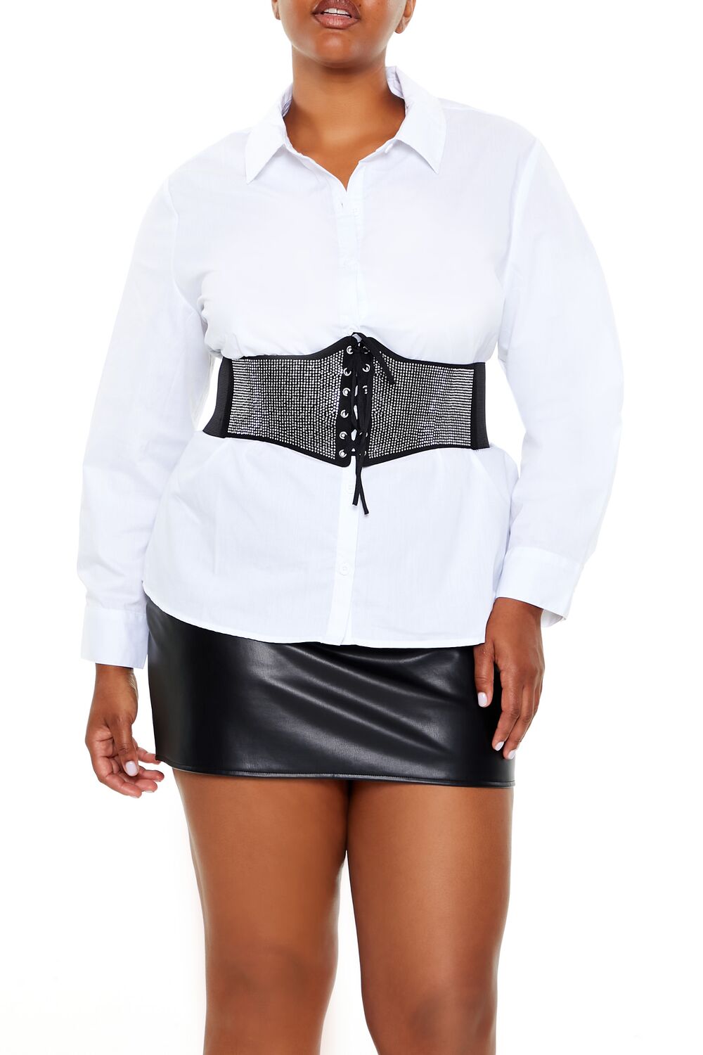 Plus Size Rhinestone Belt Shirt - Forever 21