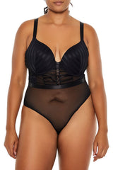 Plus Size Sheer Striped Bodysuit - Forever 21